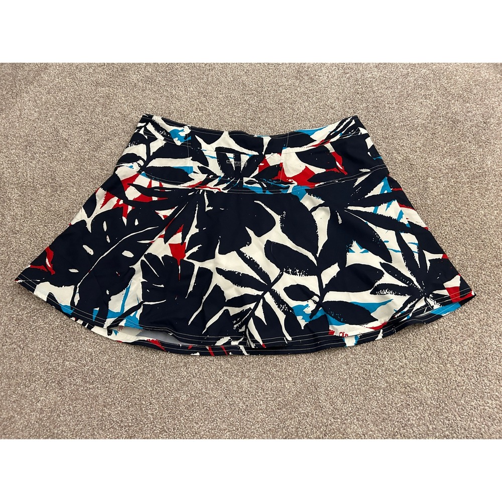 Chaps Sport Skort Womens 12 Navy Blue Tropical Palm Leaf Athletic Excellent